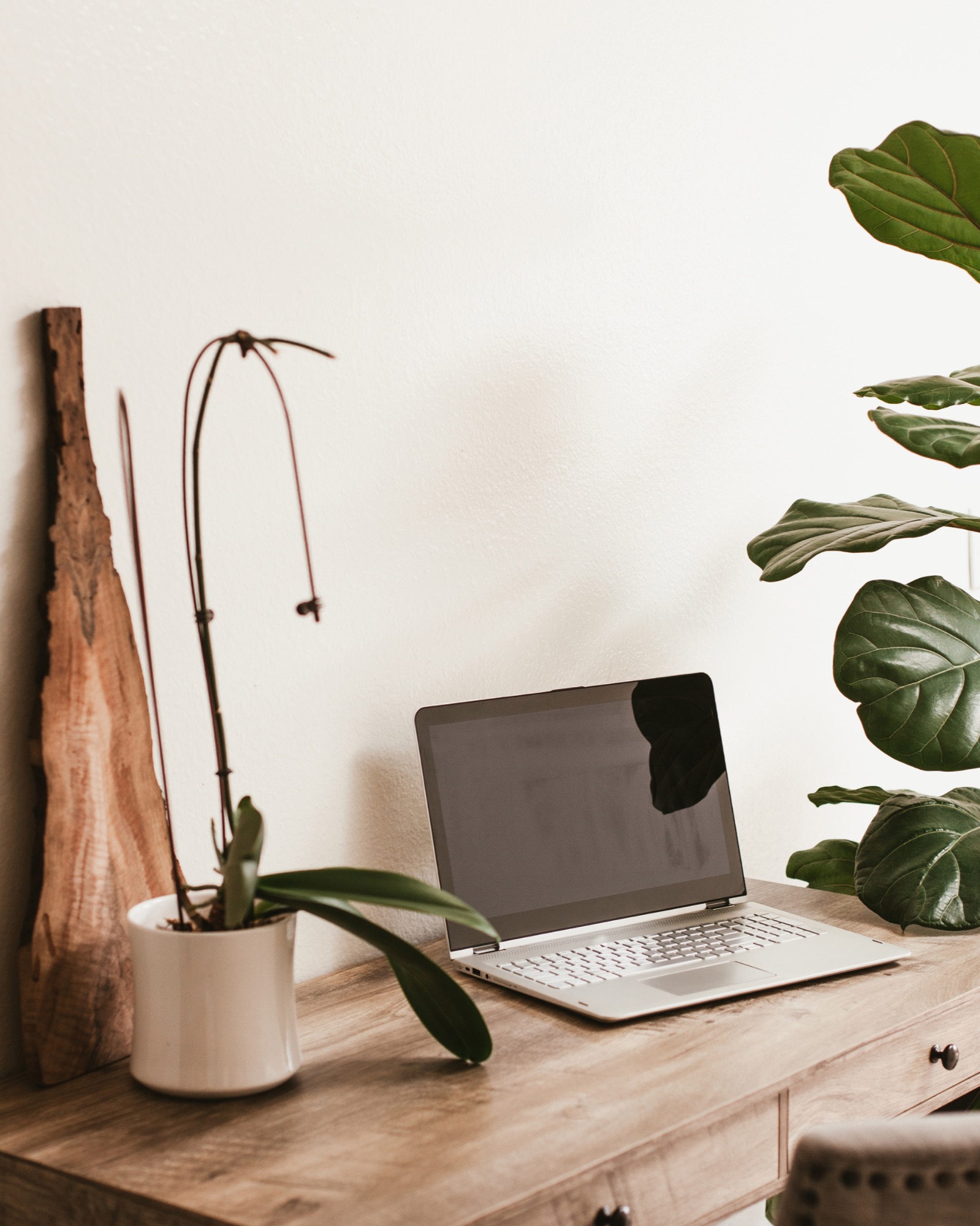Warm workspace with laptop
